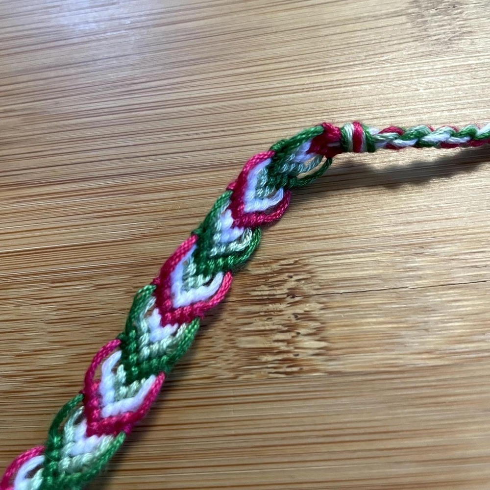 Lettie Chevron Woven Bracelet OS Pink Green White Women Cotton Thread Tie - Picture 2 of 3